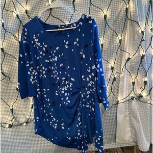$70 Alfani Women's Blue Printed Side-Tie Blouse Top Size Large
